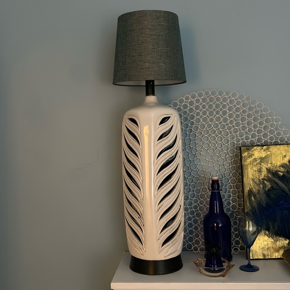 Metal off white tall desk lamp.
